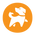 Orange circle with a white dog icon on a white background